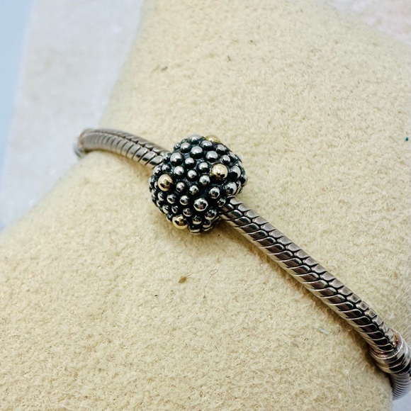 EUC Pandora 791225 Sterling Silver w/ 14k Yellow Gold Moss Designer Charm - Picture 3 of 15